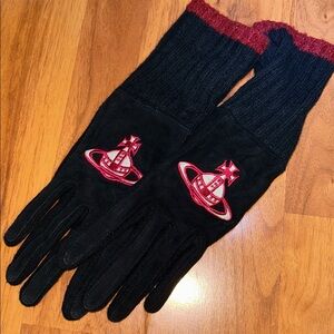 Authentic Vivienne Westwood Suede and Knit Orb Logo Gloves